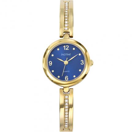 Très petite montre femme dorée en métal avec cadran bleu foncé