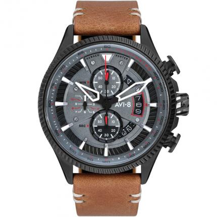 Magnifique montre pour homme type aviateur avec bracelet en cuir véritable marron foncé