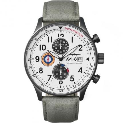 Montre homme aviateur étanche avec chronographe multifonction et bracelet en cuir véritable gris
