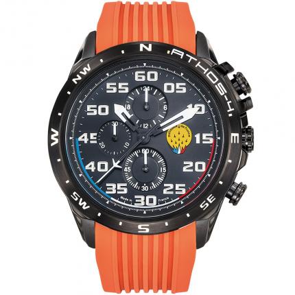 Grosse montre homme chronographe étanche 100 mètres équipée d un bracelet orange en silicone