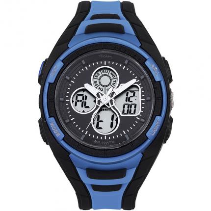 Montre homme sport analogique et digitale en plastique noir et bleu avec alarme et chrono