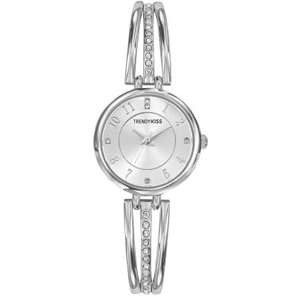 Petite montre argentée pour femme avec joli bracelet fin en métal orné d une rangée de strass