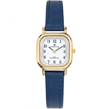 Petite montre femme carrée avec bracelet en cuir bleu foncé de marque française Certus