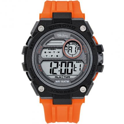 Montre homme sport digitale noire et orange en silicone étanche 100 mètres avec alarme et chronomètre
