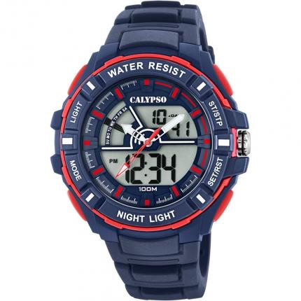 Très grosse montre digitale homme bleue et rouge étanche 100 mètres