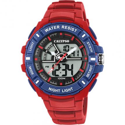 Grosse montre homme digitale rouge avec double affichage