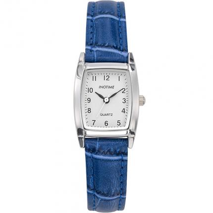Petite montre rectangulaire bleue femme avec bracelet en cuir