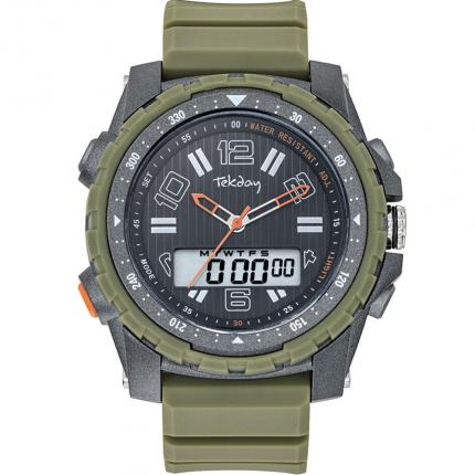Montre homme chronomètre vert kaki avec affichage digital et analogique de marque Tekday