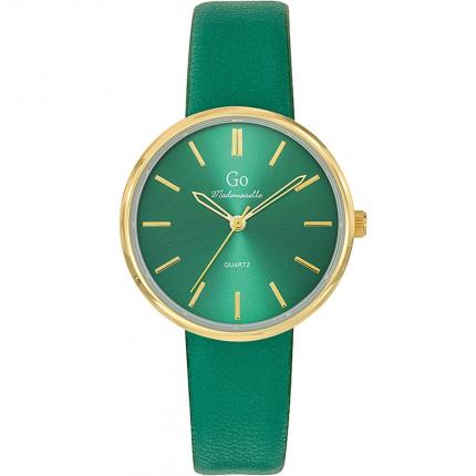 Montre femme minimaliste extra plate dotée d un bracelet vert en cuir et d un cadran ver soleillé avec index dorés