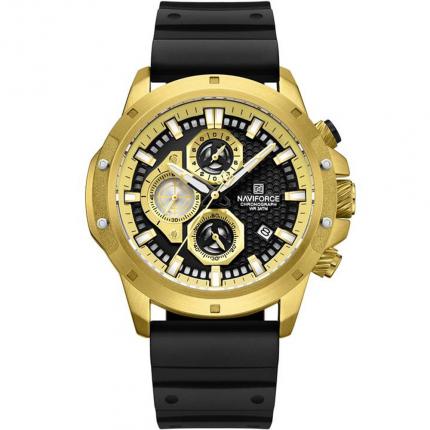 Montre chronographe homme sport noire et dorée dotée d un bracelet en silicone