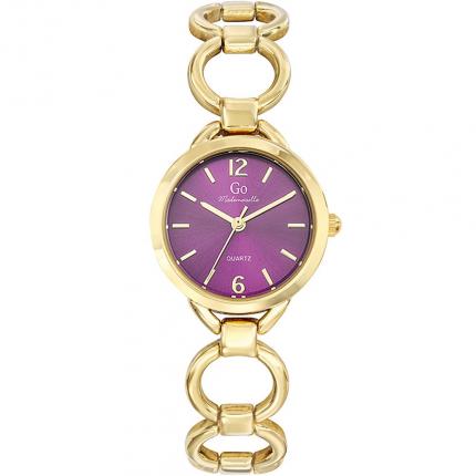 Petite montre bijou femme doré en acier avec cadran violet soleillé Go Mademoiselle