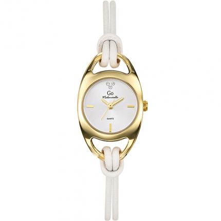 Petite montre femme blanche et or avec bracelet en cuir très fin